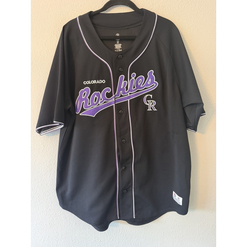 True Fan Colorado Rockies Mens XL Stitched Button-Up Short Sleeve Jersey